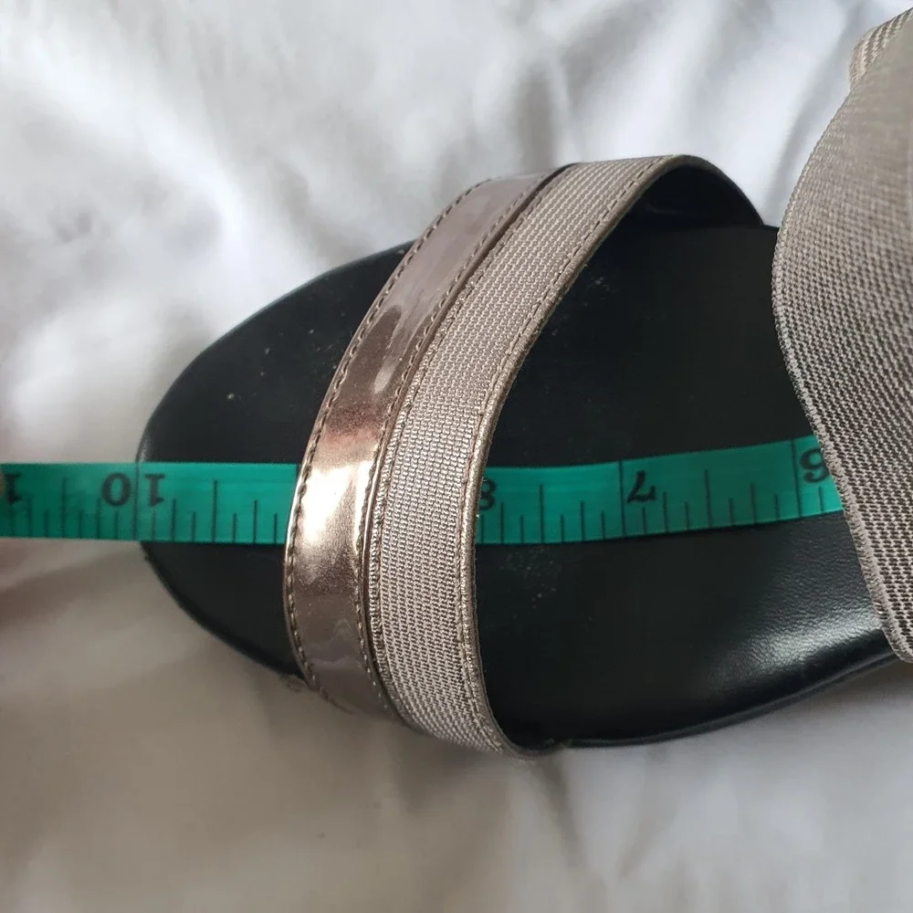 Charles David Grey Black Wedge‎ Heel Sandals Elastic Straps Pewter 10 inches